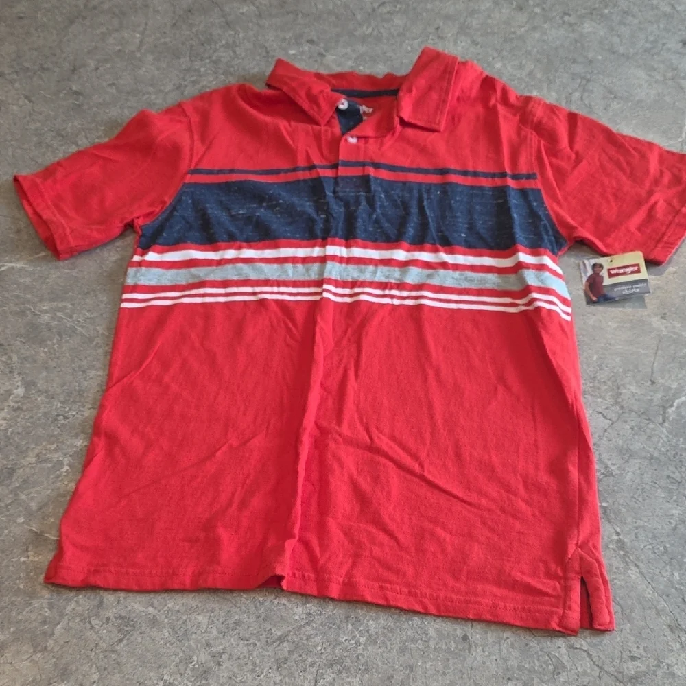 (J37) Wrangler Kids Red Striped Shirt Sz XL